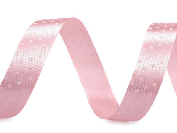 Satinband 15mm Breit mit Weißen Punkten Ø 2mm in Rosa